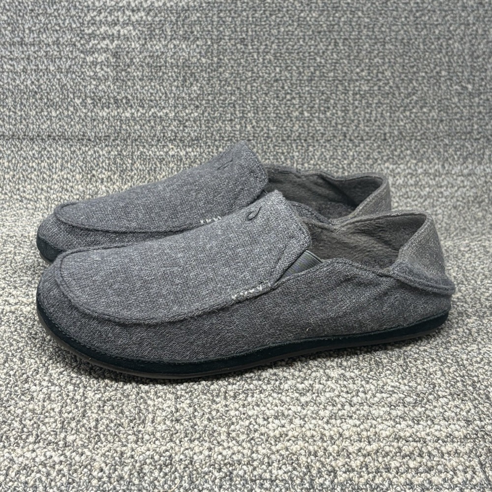 OluKai Moloa Hulu Mens Size 8 Gray Wool Blend Slip On Moccasin House Slippers